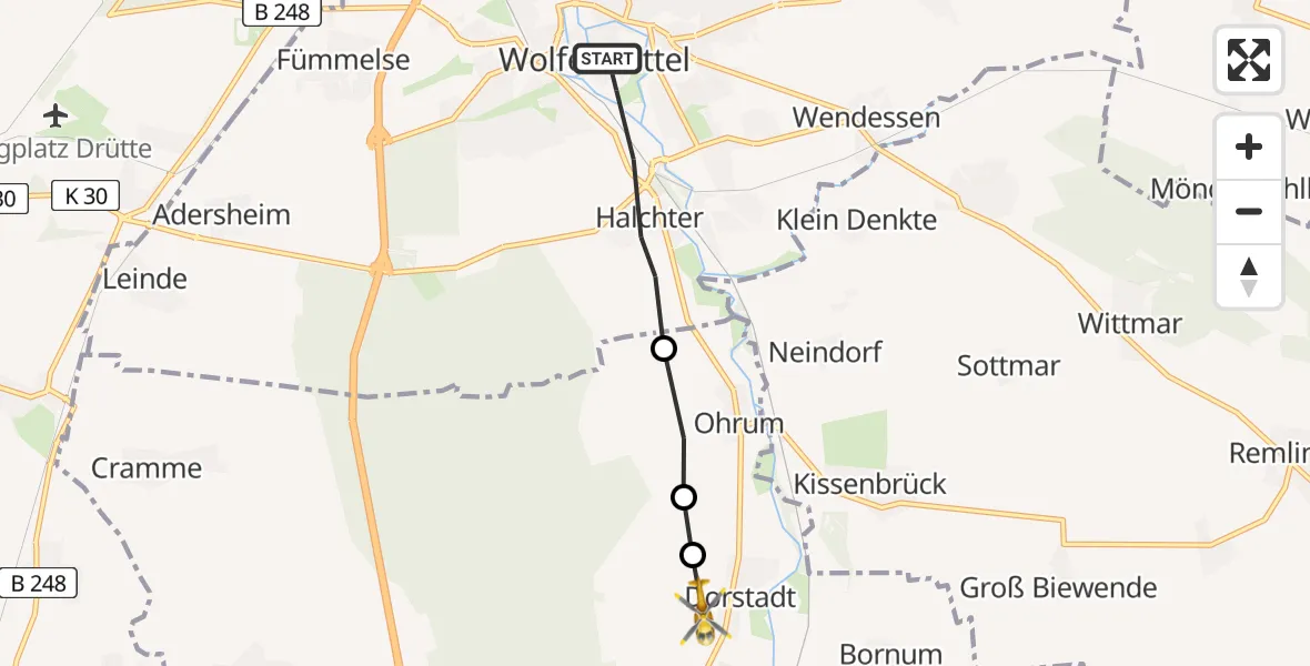 Flugroute Rettungshubschrauber Wolfenbüttel - Dorstadt, 04 April 2026, 13:21