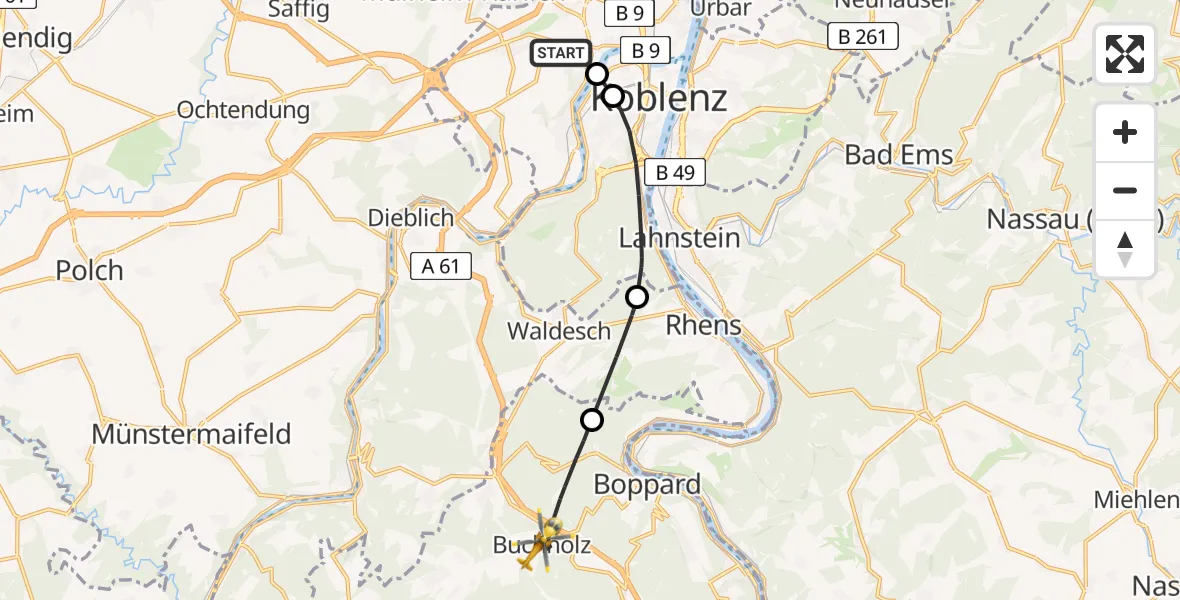 Flugroute Rettungshubschrauber Koblenz - Boppard, 04 April 2026, 13:30