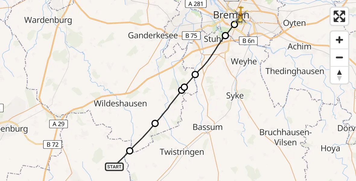 Flugroute Rettungshubschrauber Goldenstedt - Bremen, 04 April 2026, 13:33