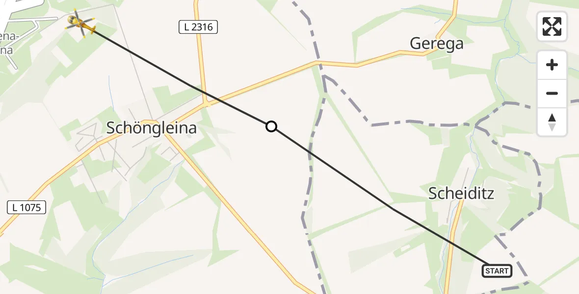 Flugroute Rettungshubschrauber Scheiditz - Jena-Schöngleina Flugplatz, 04 April 2026, 13:34