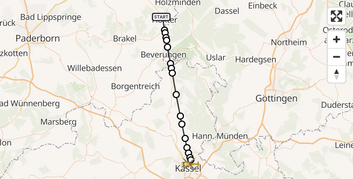 Flugroute Rettungshubschrauber Höxter - Kassel, 04 April 2026, 13:37