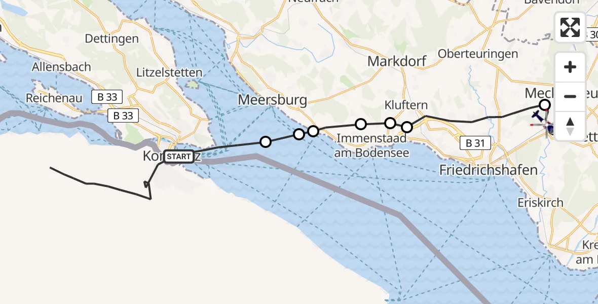 Flugroute Polizeihubschrauber Konstanz - Meckenbeuren, 04 April 2026, 13:40