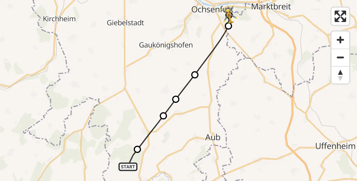 Routekaart van de vlucht: Rettungshubschrauber nach Ochsenfurt Hospital