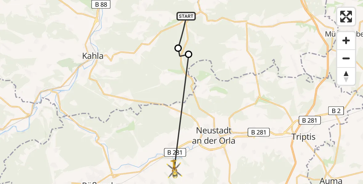 Flugroute Rettungshubschrauber Geisenhain - Weira, 04 April 2026, 13:47