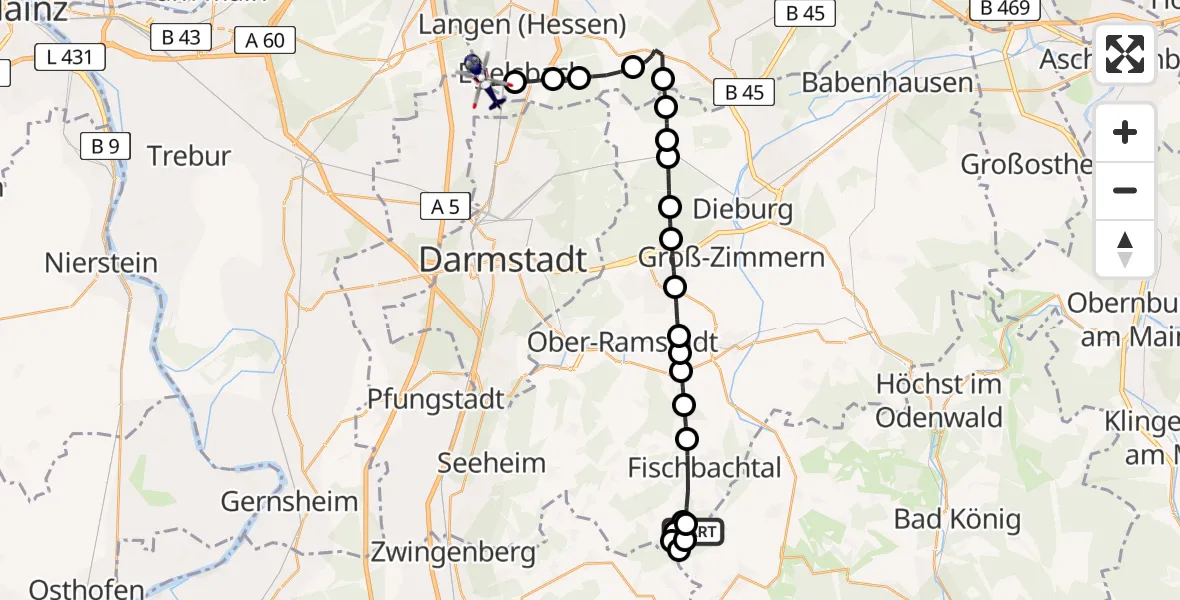 Flugroute Polizeihubschrauber Fränkisch-Crumbach - Flughafen Frankfurt-Egelsbach, 04 April 2026, 13:47