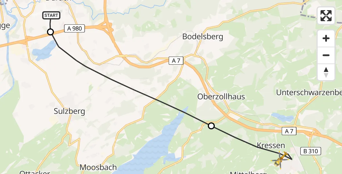 Flugroute Rettungshubschrauber Kempten-Durach Flugplatz - Oy-Mittelberg, 04 April 2026, 13:55