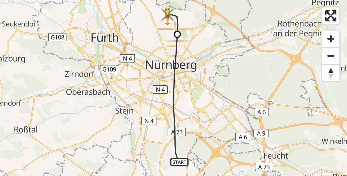 Flugroute Rettungshubschrauber Nürnberg - Flughafen Nuremberg, 04 April 2026, 14:00