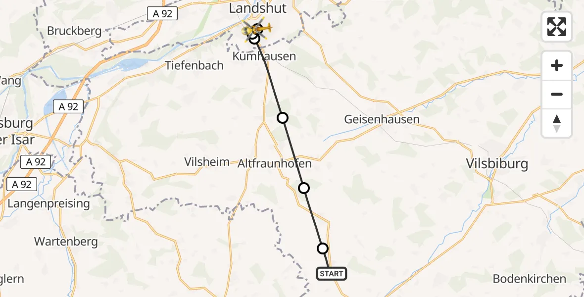 Flugroute Rettungshubschrauber Neufraunhofen - Lakumed Hospital Landshut-Achdorf, 04 April 2026, 14:02