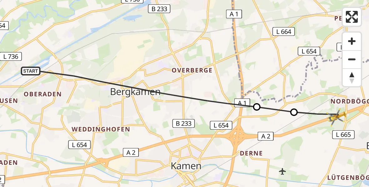 Flugroute Rettungshubschrauber Bergkamen - Bönen, 04 April 2026, 14:10