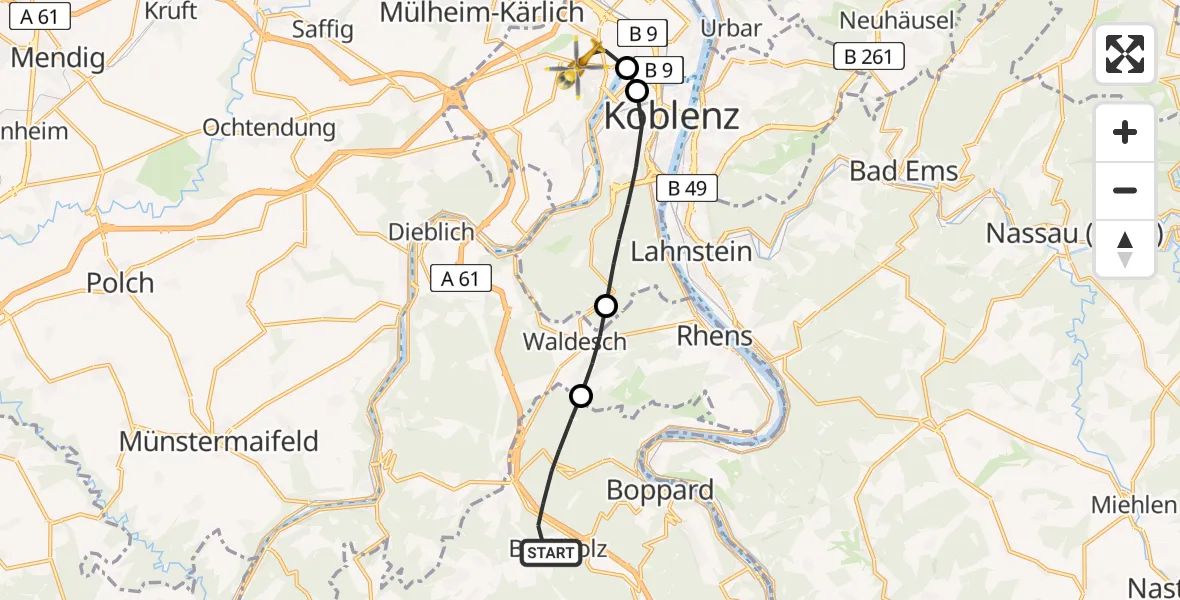 Flugroute Rettungshubschrauber Boppard - Koblenz, 04 April 2026, 14:12