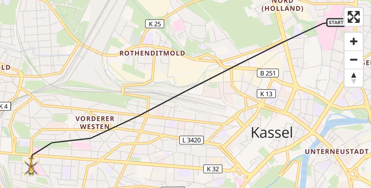Flugroute Rettungshubschrauber Kassel - Kassel, 04 April 2026, 14:15