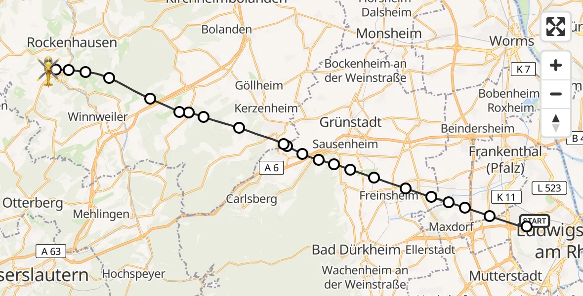 Flugroute Rettungshubschrauber Ludwigshafen Accident Hospital - Imsweiler UL, 04 April 2026, 14:17