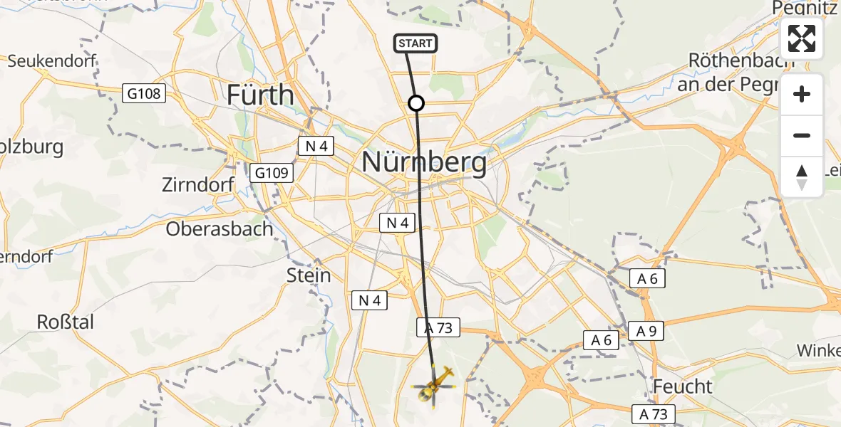 Flugroute Rettungshubschrauber Flughafen Nuremberg - Nürnberg, 04 April 2026, 14:22