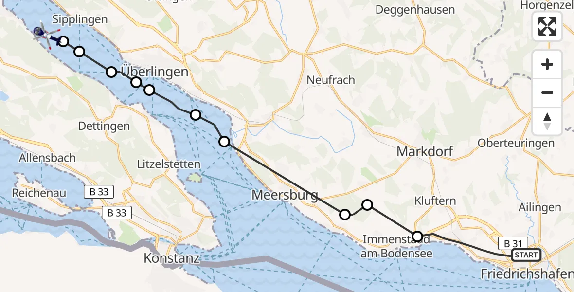 Flugroute Polizeihubschrauber Friedrichshafen - Bodman-Ludwigshafen, 04 April 2026, 14:23