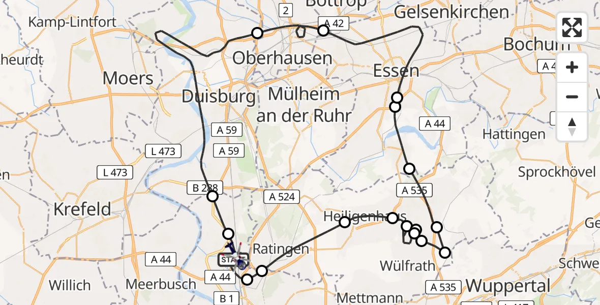 Flugroute Polizeihubschrauber Düsseldorf Flughafen - Düsseldorf Flughafen, 04 April 2026, 14:35