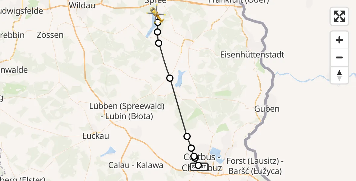 Flugroute Rettungshubschrauber Carl Thien Hospital Cottbus - Bad Saarow, 04 April 2026, 14:41