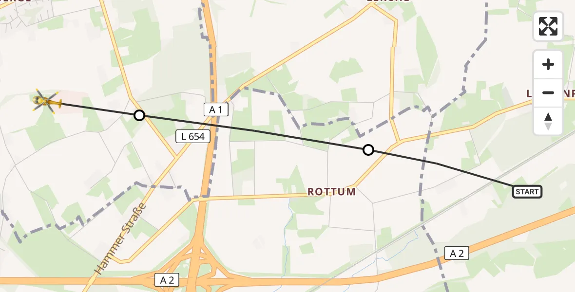 Flugroute Rettungshubschrauber Bönen - Bergkamen, 04 April 2026, 14:45