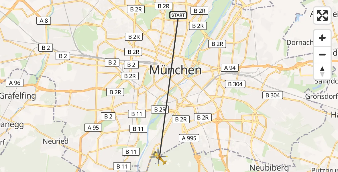 Flugroute Rettungshubschrauber München - ADAC Air Rescue Center Hubschrauberlandeplatz (Christoph 1), 04 April 2026, 14:46