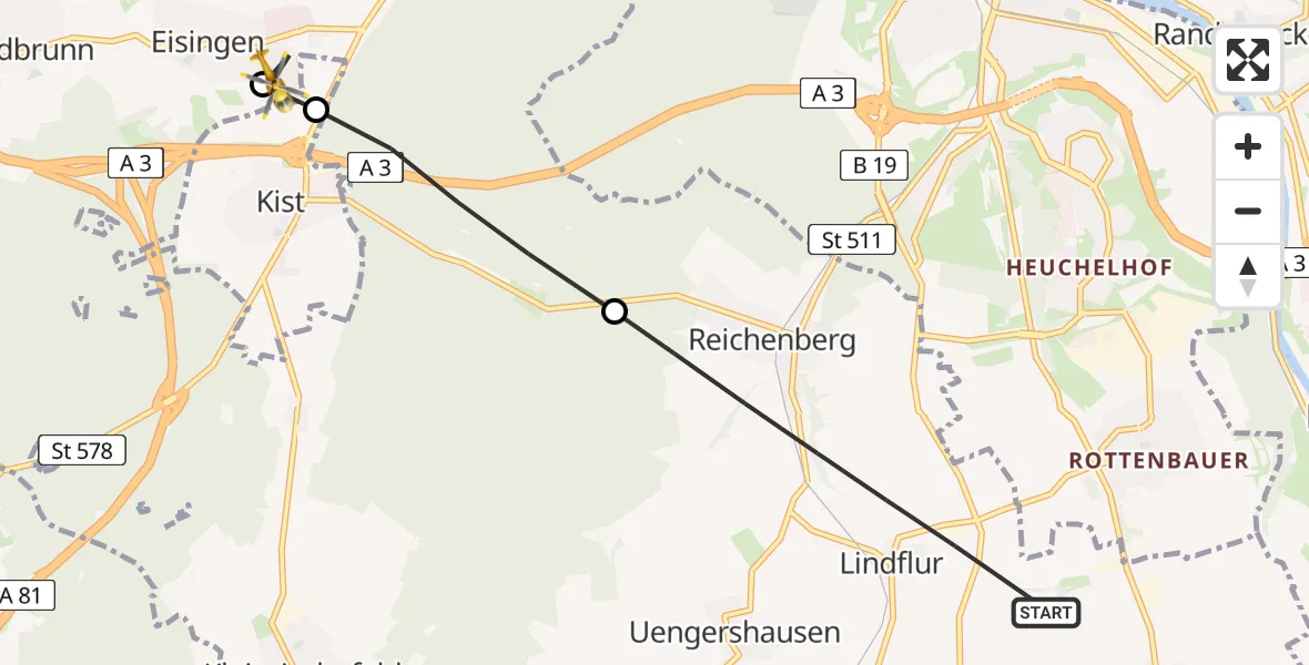 Routekaart van de vlucht: Rettungshubschrauber nach Eisingen, St. Josefsstift