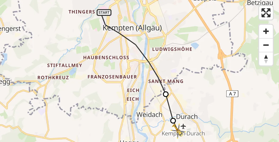 Flugroute Rettungshubschrauber Kempten (Allgäu) - Kempten-Durach Flugplatz, 04 April 2026, 14:57