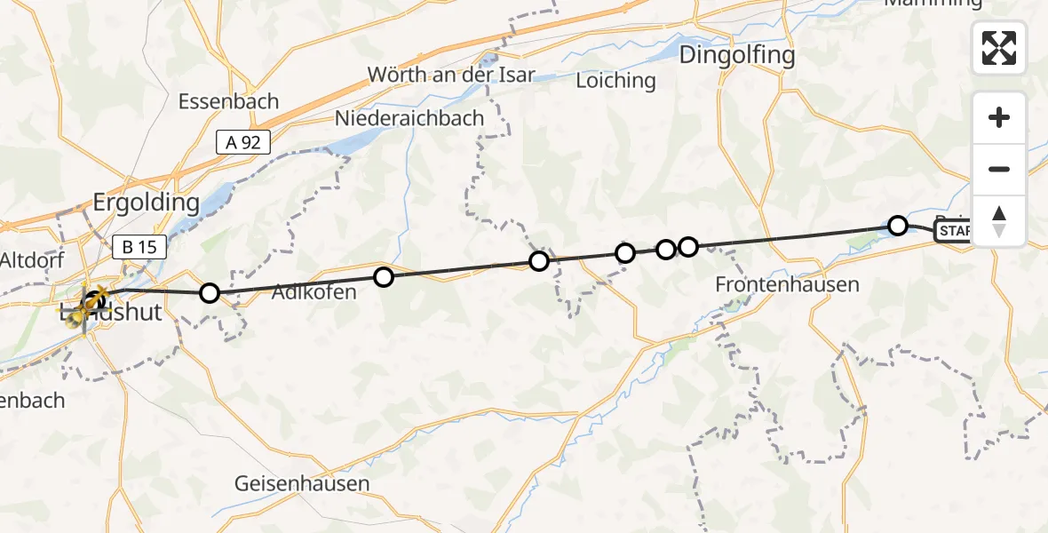Flugroute Rettungshubschrauber Reisbach - Landshut Hospital, 04 April 2026, 14:57
