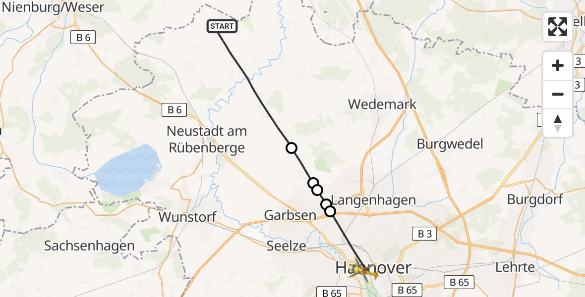 Flugroute Rettungshubschrauber Neustadt am Rübenberge - Hannover, 04 April 2026, 15:14