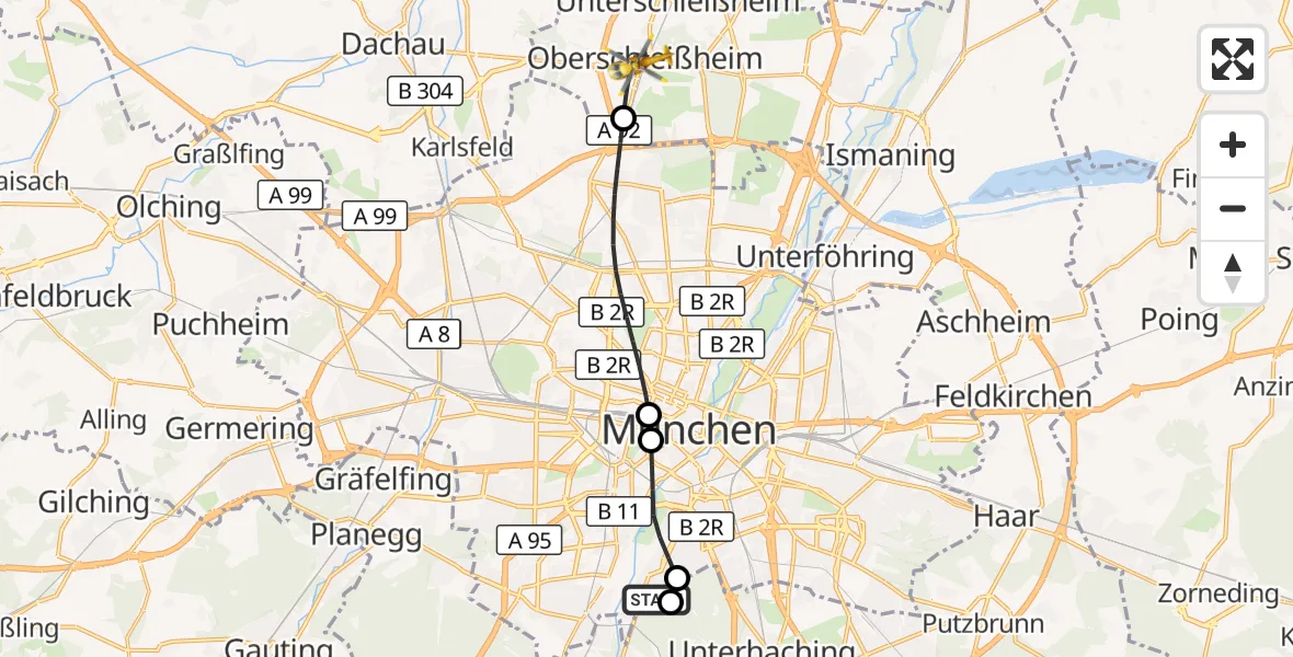 Flugroute Rettungshubschrauber ADAC Air Rescue Center Hubschrauberlandeplatz (Christoph 1) - Oberschleißheim, 04 April 2026, 15:14