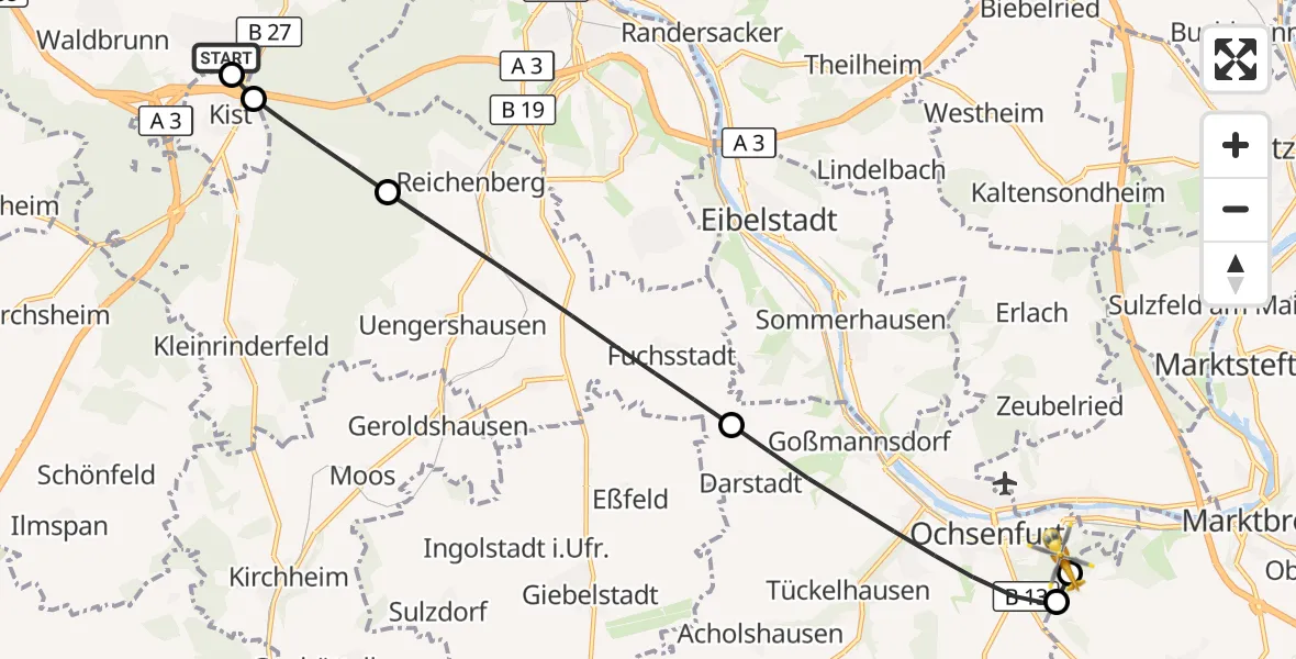Flugroute Rettungshubschrauber Eisingen - Ochsenfurt Hospital, 04 April 2026, 15:20