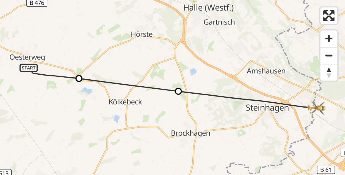 Flugroute Rettungshubschrauber Versmold - Bielefeld, 04 April 2026, 15:26