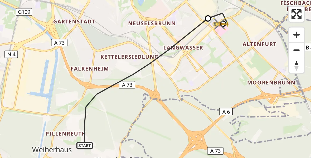 Flugroute Rettungshubschrauber Nürnberg - Nürnberg South Hospital, 04 April 2026, 15:38