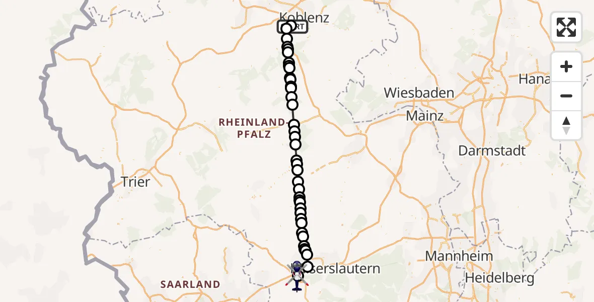 Flugroute Polizeihubschrauber Koblenz-Winningen Flugplatz - Landstuhl, 04 April 2026, 15:44