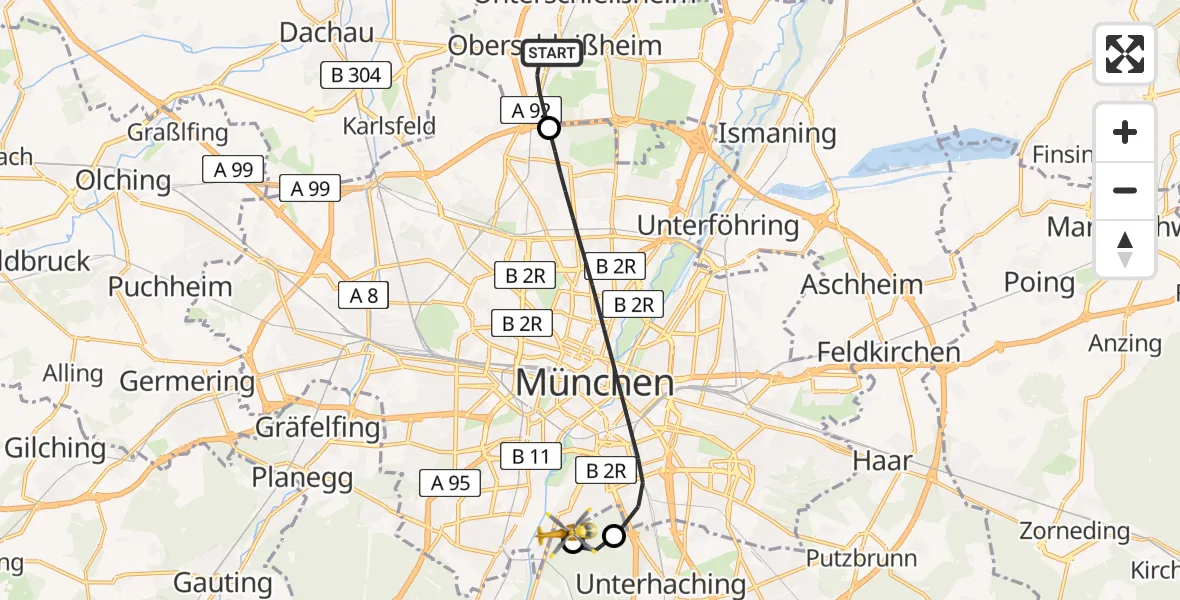 Flugroute Rettungshubschrauber Oberschleißheim - ADAC Air Rescue Center Hubschrauberlandeplatz (Christoph 1), 04 April 2026, 15:44