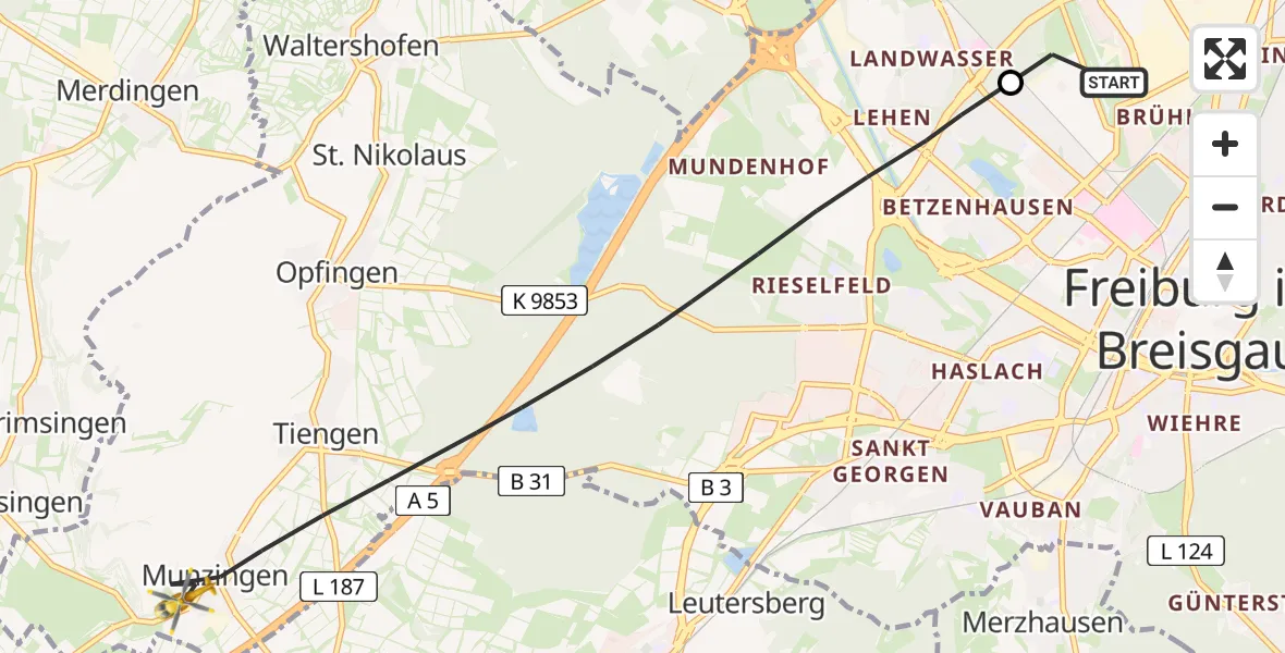 Flugroute Rettungshubschrauber Freiburg im Breisgau Flugplatz - Freiburg im Breisgau, 04 April 2026, 15:48