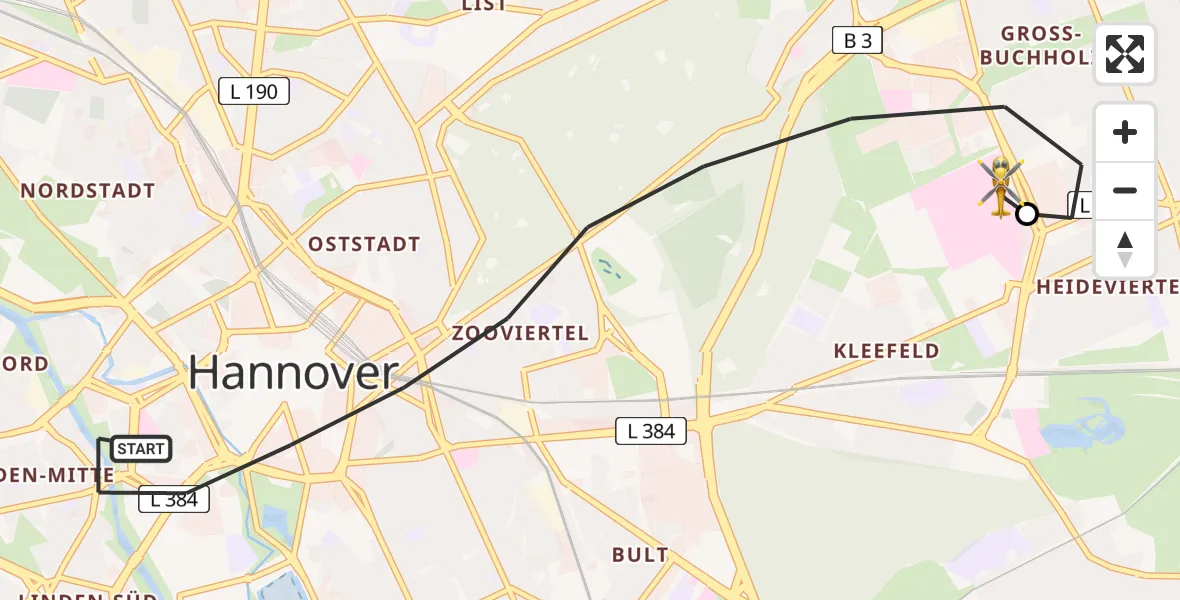 Flugroute Rettungshubschrauber Hannover - Hannover Luftrettung Hubschrauberlandeplatz (Christoph 4), 04 April 2026, 15:48