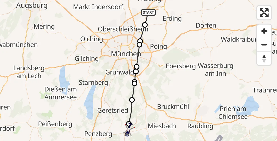 Flugroute Polizeihubschrauber Hallbergmoos - Bad Tölz, 04 April 2026, 15:52