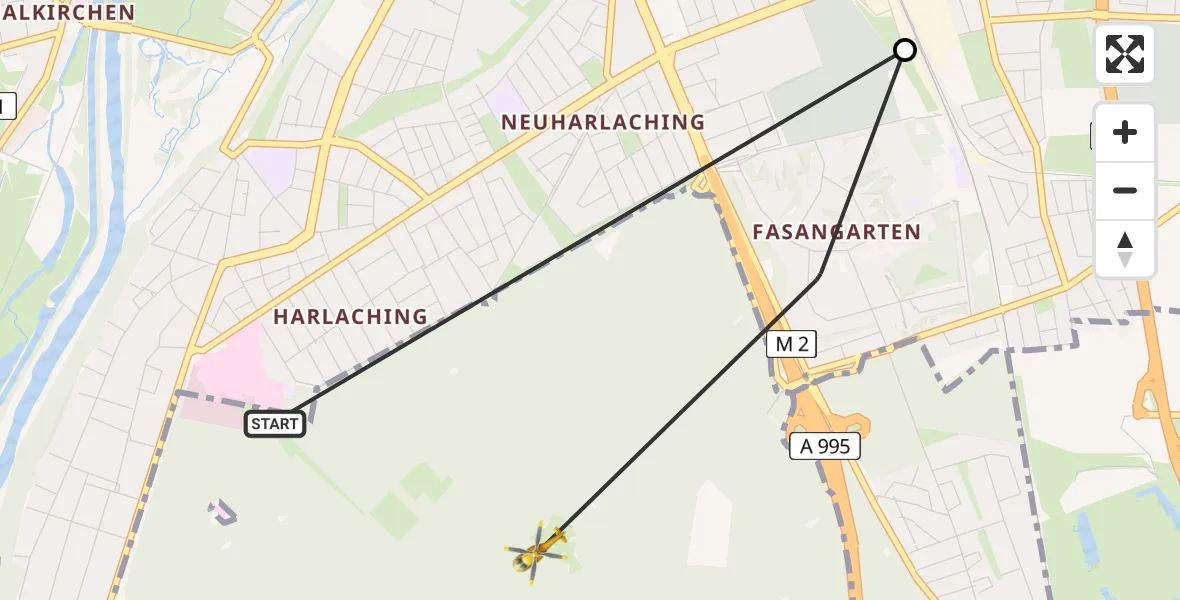 Flugroute Rettungshubschrauber ADAC Air Rescue Center Hubschrauberlandeplatz (Christoph 1) - Perlacher Forst, 04 April 2026, 15:53