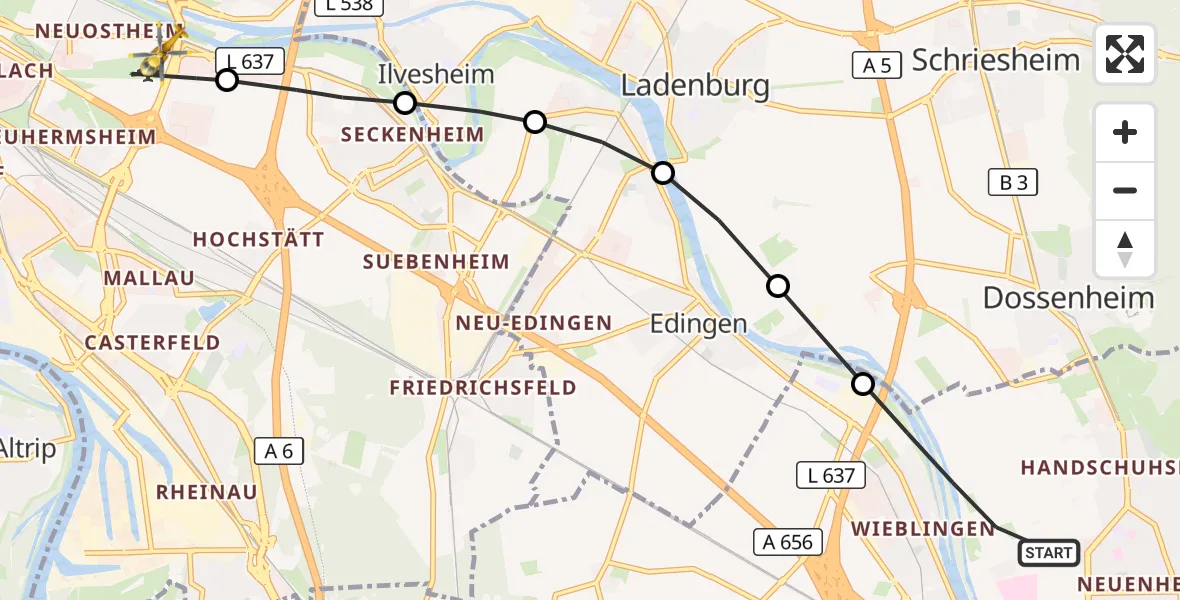 Flugroute Rettungshubschrauber Heidelberg - Mannheim-City Flughafen, 04 April 2026, 16:09