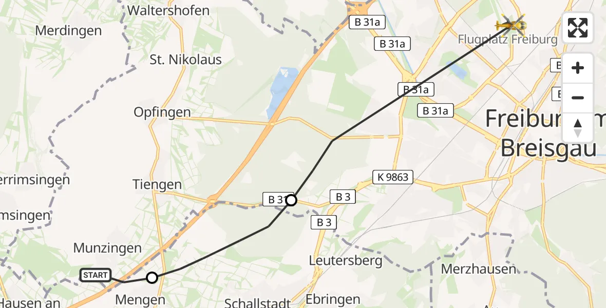 Flugroute Rettungshubschrauber Freiburg im Breisgau - Freiburg im Breisgau Flugplatz, 04 April 2026, 16:17