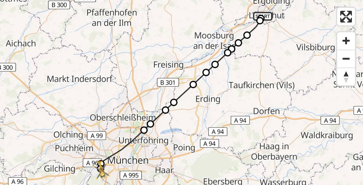 Flugroute Rettungshubschrauber Landshut Hospital - DRF Air Rescue München Hubschrauberlandeplatz, 04 April 2026, 16:26