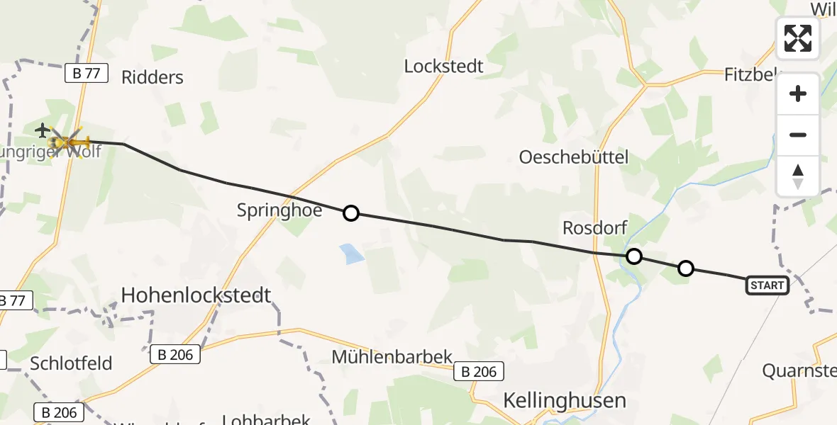 Flugroute Rettungshubschrauber Quarnstedt - Itzehoe Hungriger Wolf Flugplatz, 04 April 2026, 16:29