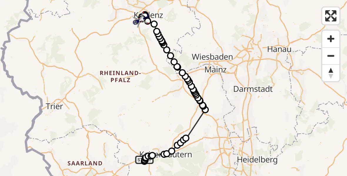 Flugroute Polizeihubschrauber Landstuhl - Koblenz-Winningen Flugplatz, 04 April 2026, 16:33