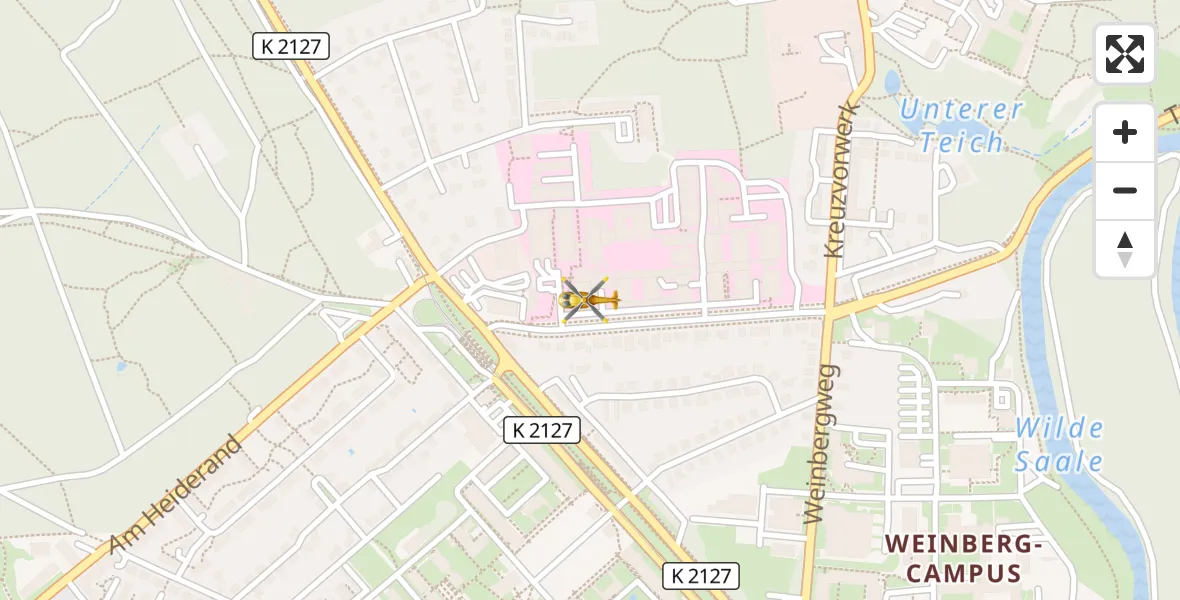 Flugroute Ambulanzhubschrauber Halle (Saale) University Hospital - Halle (Saale) University Hospital, 04 April 2026, 16:46
