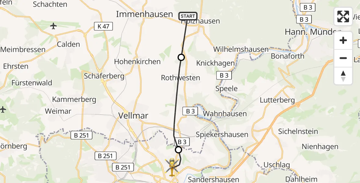 Flugroute Rettungshubschrauber Immenhausen - Kassel, 04 April 2026, 16:58
