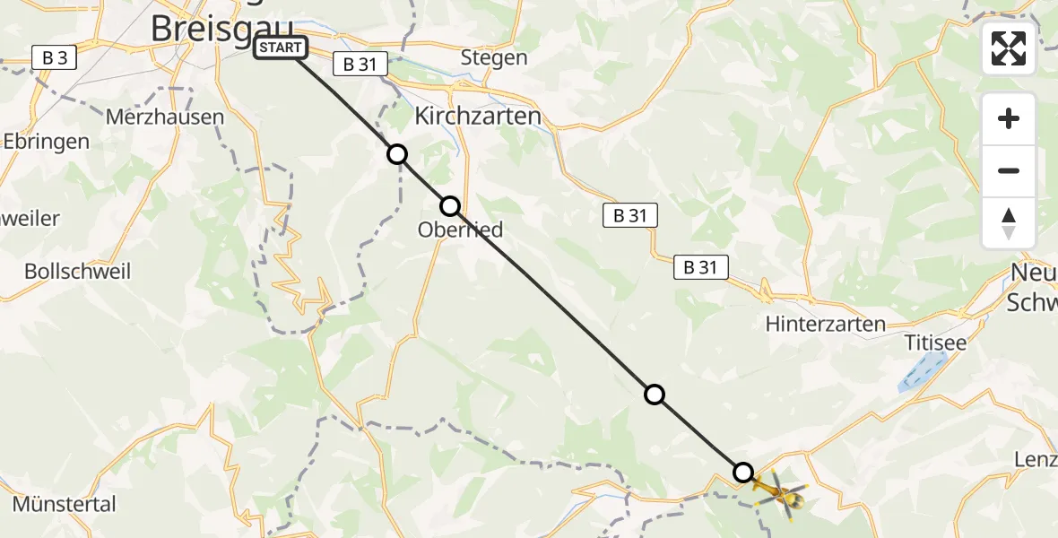 Flugroute Rettungshubschrauber Freiburg im Breisgau - Feldberg (Schwarzwald), 04 April 2026, 16:58