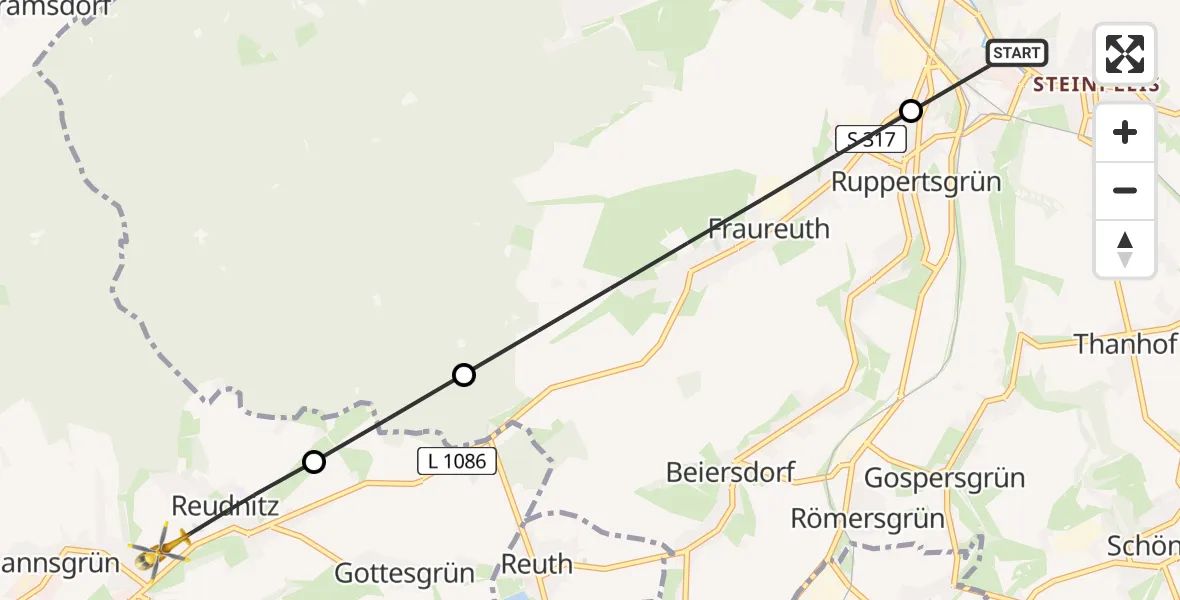 Flugroute Rettungshubschrauber Werdau - Mohlsdorf-Teichwolframsdorf, 04 April 2026, 16:58