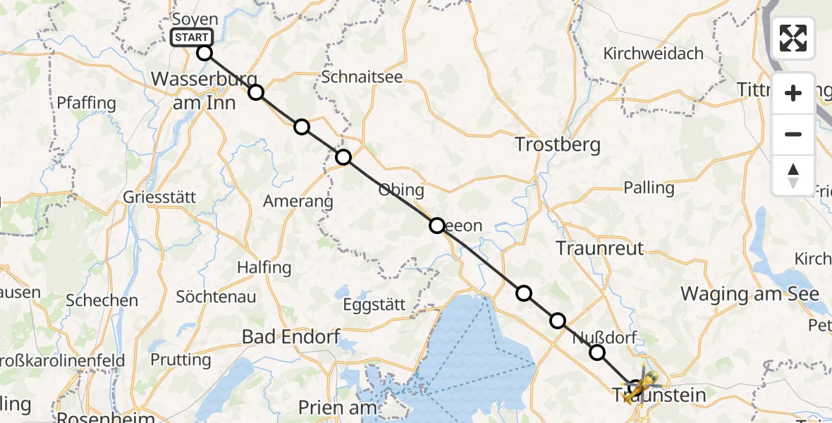 Flugroute Rettungshubschrauber Soyen - Traunstein Hospital, 04 April 2026, 16:58