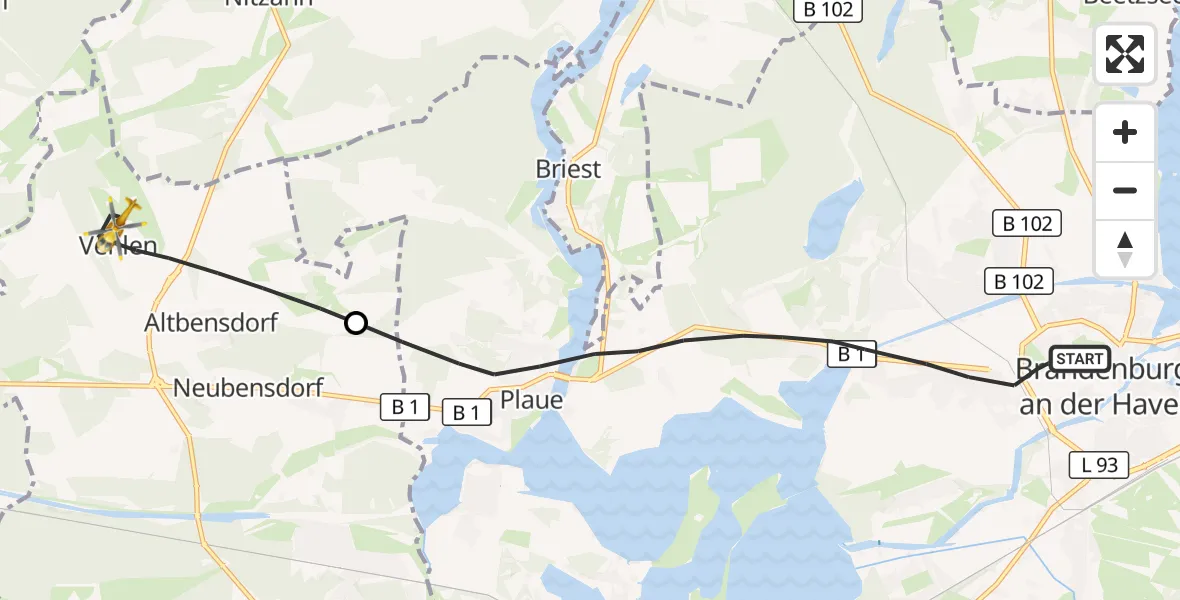 Flugroute Rettungshubschrauber Brandenburg an der Havel - Bensdorf, 04 April 2026, 17:00