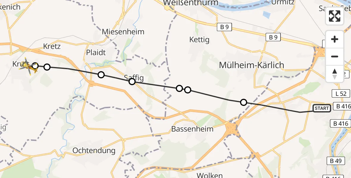 Flugroute Rettungshubschrauber Koblenz - Kruft, 04 April 2026, 17:04