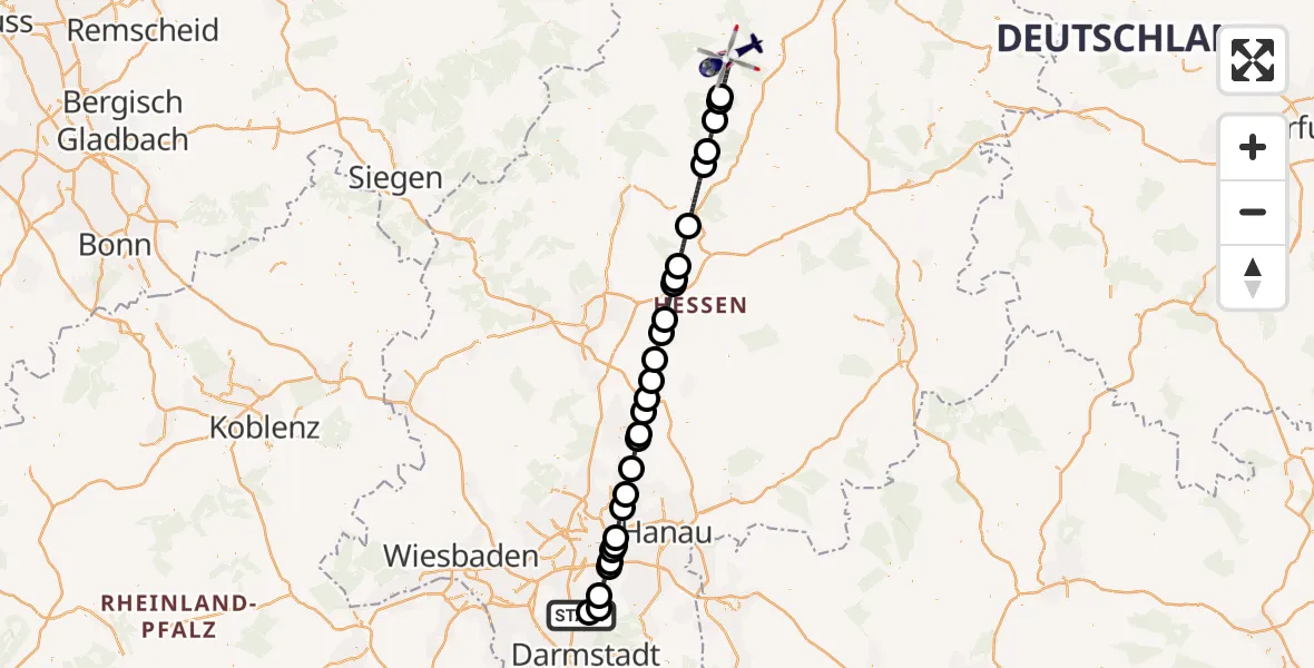 Flugroute Polizeihubschrauber Flughafen Frankfurt-Egelsbach - Bad Wildungen, 04 April 2026, 17:11