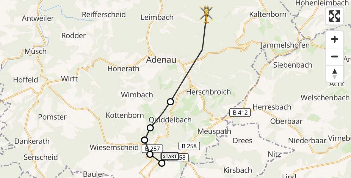 Flugroute Ambulanzhubschrauber Nürburgring Hubschrauberlandeplatz - Leimbach, 04 April 2026, 17:21